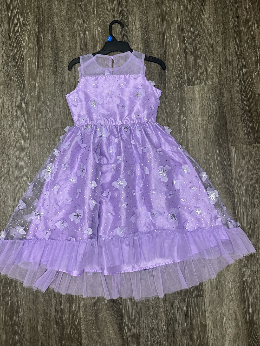Rare Editions Dress 10/12 Purple Floral Tulle Sequins Fit Flare Party